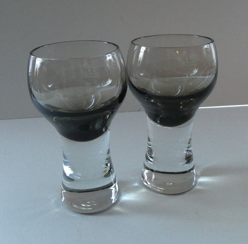 PAIR of Caithness CANISBAY LARGE Peat Coloured Wine Glasses. Space Age Shape. 5 1/4 inches in height