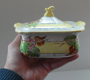 SCOTTISH POTTERY. Rare 1920s Mak Merry Hand-Painted Lidded Serving Dish. Decorated  with Fruits and Berries