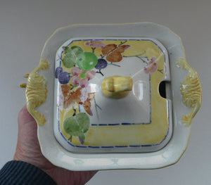 SCOTTISH POTTERY. Rare 1920s Mak Merry Hand-Painted Lidded Serving Dish. Decorated  with Fruits and Berries