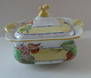 SCOTTISH POTTERY. Rare 1920s Mak Merry Hand-Painted Lidded Serving Dish. Decorated  with Fruits and Berries