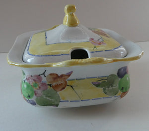 SCOTTISH POTTERY. Rare 1920s Mak Merry Hand-Painted Lidded Serving Dish. Decorated  with Fruits and Berries