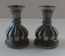 Load image into Gallery viewer, 1930s / 1940s JUST ANDERSEN Danish Pewter PAIR of Dwarf Candlesticks
