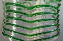 Load image into Gallery viewer, RARE Art Nouvean Clear Glass Vase with Applied Emerald Green Trails (probably Stuart &amp; Sons). Height: 7 inches
