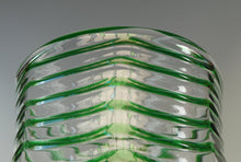 Load image into Gallery viewer, RARE Art Nouvean Clear Glass Vase with Applied Emerald Green Trails (probably Stuart &amp; Sons). Height: 7 inches
