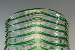 RARE Art Nouvean Clear Glass Vase with Applied Emerald Green Trails (probably Stuart & Sons). Height: 7 inches