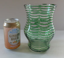 Load image into Gallery viewer, RARE Art Nouvean Clear Glass Vase with Applied Emerald Green Trails (probably Stuart &amp; Sons). Height: 7 inches
