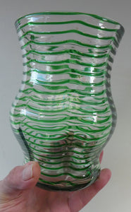 RARE Art Nouvean Clear Glass Vase with Applied Emerald Green Trails (probably Stuart & Sons). Height: 7 inches