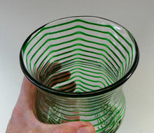 Load image into Gallery viewer, RARE Art Nouvean Clear Glass Vase with Applied Emerald Green Trails (probably Stuart &amp; Sons). Height: 7 inches
