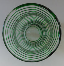 Load image into Gallery viewer, RARE Art Nouvean Clear Glass Vase with Applied Emerald Green Trails (probably Stuart &amp; Sons). Height: 7 inches
