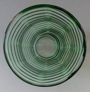 RARE Art Nouvean Clear Glass Vase with Applied Emerald Green Trails (probably Stuart & Sons). Height: 7 inches