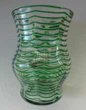 Load image into Gallery viewer, RARE Art Nouvean Clear Glass Vase with Applied Emerald Green Trails (probably Stuart &amp; Sons). Height: 7 inches
