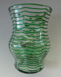 RARE Art Nouvean Clear Glass Vase with Applied Emerald Green Trails (probably Stuart & Sons). Height: 7 inches