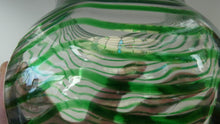 Load image into Gallery viewer, RARE Art Nouvean Clear Glass Vase with Applied Emerald Green Trails (probably Stuart &amp; Sons). Height: 7 inches

