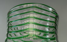 Load image into Gallery viewer, RARE Art Nouvean Clear Glass Vase with Applied Emerald Green Trails (probably Stuart &amp; Sons). Height: 7 inches
