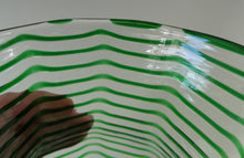 Load image into Gallery viewer, RARE Art Nouvean Clear Glass Vase with Applied Emerald Green Trails (probably Stuart &amp; Sons). Height: 7 inches
