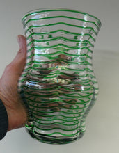 Load image into Gallery viewer, RARE Art Nouvean Clear Glass Vase with Applied Emerald Green Trails (probably Stuart &amp; Sons). Height: 7 inches
