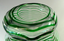 Load image into Gallery viewer, RARE Art Nouvean Clear Glass Vase with Applied Emerald Green Trails (probably Stuart &amp; Sons). Height: 7 inches

