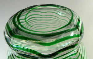RARE Art Nouvean Clear Glass Vase with Applied Emerald Green Trails (probably Stuart & Sons). Height: 7 inches