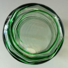 Load image into Gallery viewer, RARE Art Nouvean Clear Glass Vase with Applied Emerald Green Trails (probably Stuart &amp; Sons). Height: 7 inches
