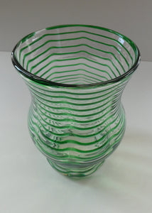 RARE Art Nouvean Clear Glass Vase with Applied Emerald Green Trails (probably Stuart & Sons). Height: 7 inches