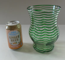 Load image into Gallery viewer, RARE Art Nouvean Clear Glass Vase with Applied Emerald Green Trails (probably Stuart &amp; Sons). Height: 7 inches

