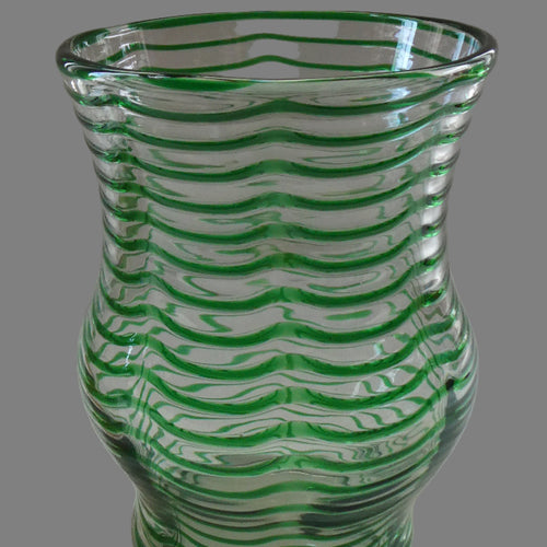 RARE Art Nouvean Clear Glass Vase with Applied Emerald Green Trails (probably Stuart & Sons). Height: 7 inches