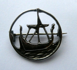 Vintage 1930s SHIPTON & Co. Brooch with Viking Ship Pattern. Chester Hallmark for 1936 Media 1 of 12