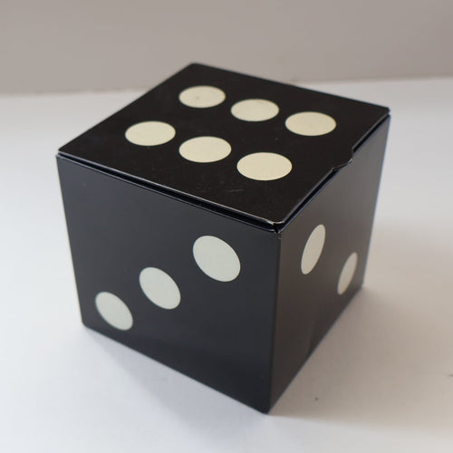 Vintage 1960s Toffee Tin with the Shape of a Black and White Dice (containing 28 dominoes)