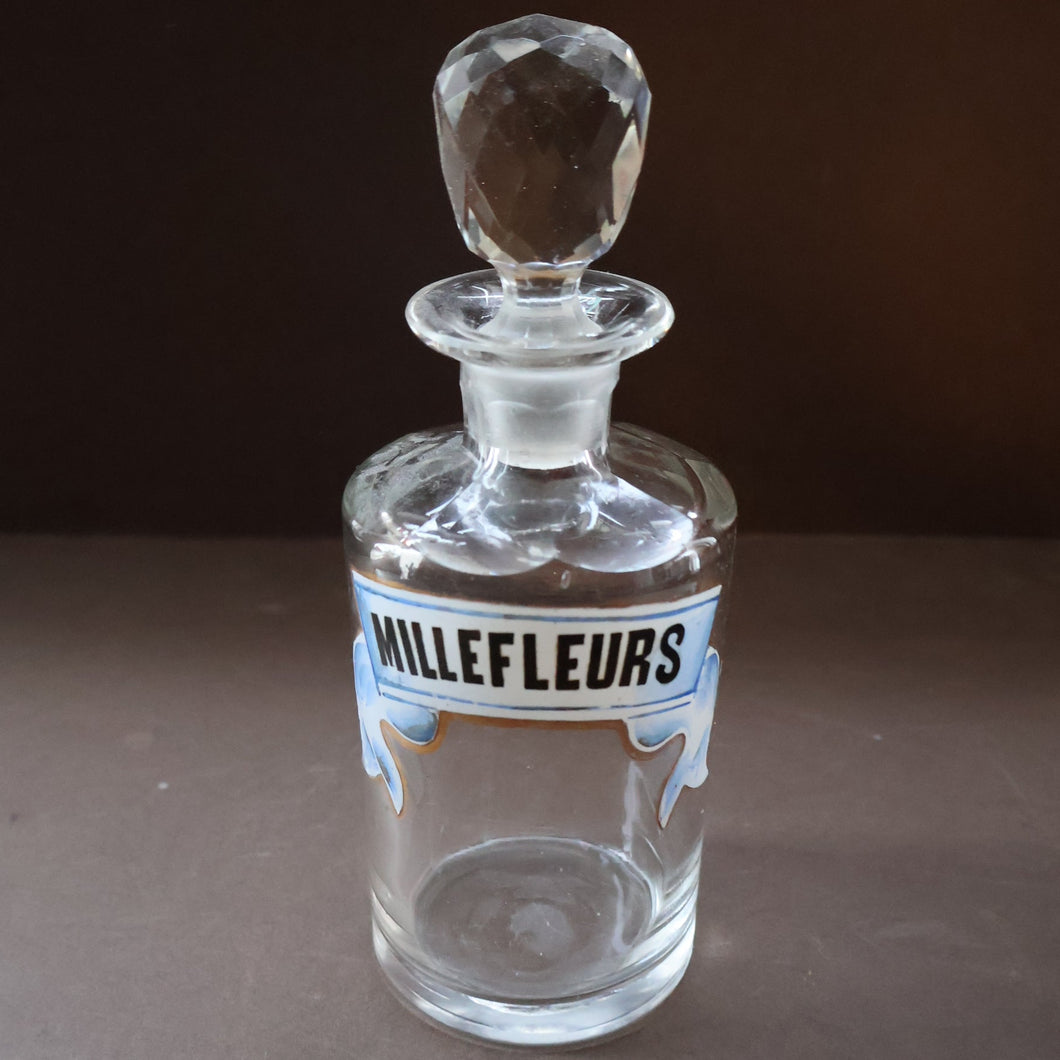 RARE Antique French Glass Perfume Oil Bottle. Baccarat Design. MILLEFLEURS