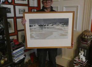 1930s Original German COLOUR WOODCUT Entitled "Breakers" by Oscar Droege. Pencil Signed. FRAMED