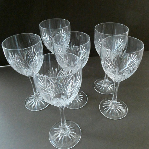 1990s Edinburgh Crystal Tall White Wine Glasses. TWEED Pattern. Set of Six