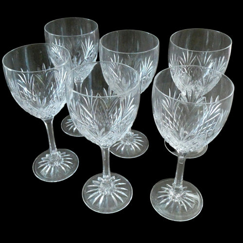 1990s Edinburgh Crystal Tall White Wine Glasses. TWEED Pattern. Set of Six