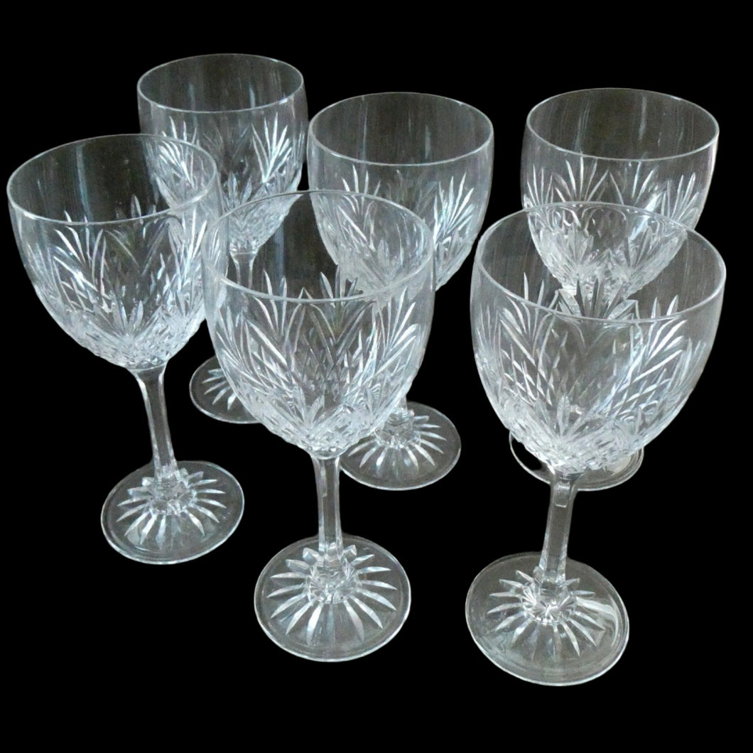 1990s Edinburgh Crystal Tall White Wine Glasses. TWEED Pattern. Set of Six