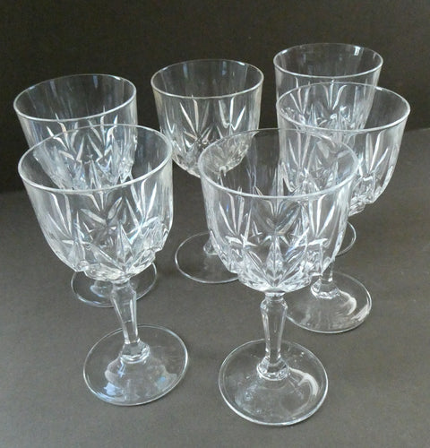 Vintage Edinburgh Crystal Tall White Wine Glasses. Set of Six. 5 3/4 inches