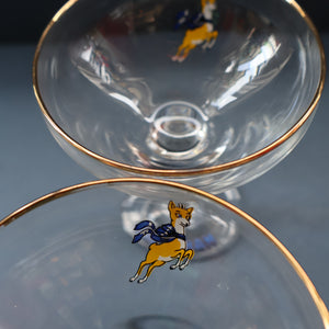 Set of SIX Vintage Matching 1970s BABYCHAM Coupe or Saucer Shape Glasses - with Brighter Yellow Bambi Motif