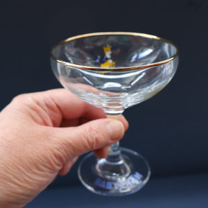 Set of SIX Vintage Matching 1970s BABYCHAM Coupe or Saucer Shape Glasses - with Brighter Yellow Bambi Motif