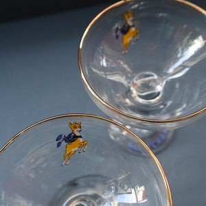 Set of SIX Vintage Matching 1970s BABYCHAM Coupe or Saucer Shape Glasses - with Brighter Yellow Bambi Motif