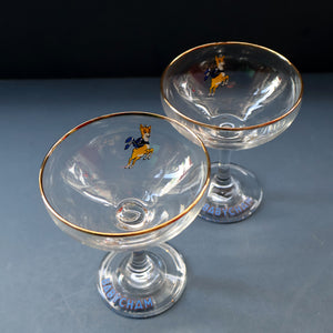 Set of SIX Vintage Matching 1970s BABYCHAM Coupe or Saucer Shape Glasses - with Brighter Yellow Bambi Motif