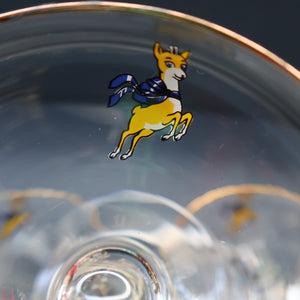 Set of SIX Vintage Matching 1970s BABYCHAM Coupe or Saucer Shape Glasses - with Brighter Yellow Bambi Motif