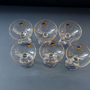 Set of SIX Vintage Matching 1970s BABYCHAM Coupe or Saucer Shape Glasses - with Brighter Yellow Bambi Motif