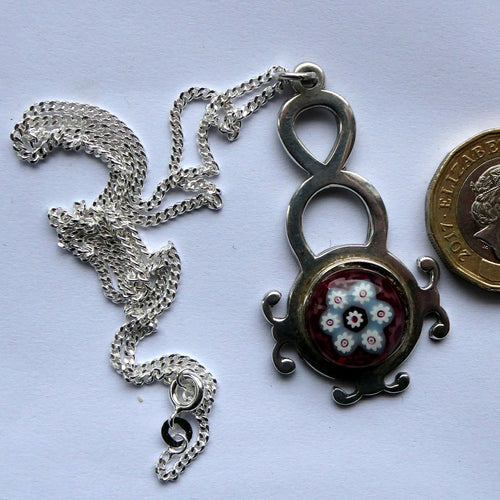 Vintage 1970s SCOTTISH Silver & Millefiori CAITHNESS GLASS Pendant. Edinburgh Hallmark 1971
