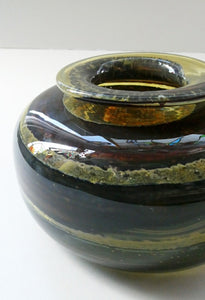 Isle of Wight Studio Glass by Michael Harris, c 1973. Squat Tortoiseshell Vase