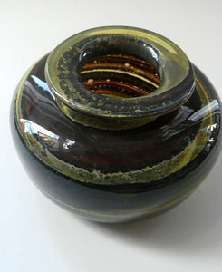 Isle of Wight Studio Glass by Michael Harris, c 1973. Squat Tortoiseshell Vase