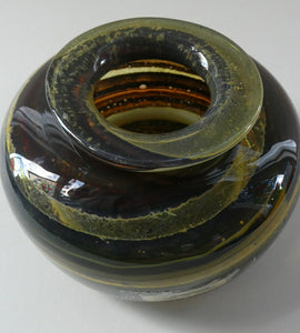 Isle of Wight Studio Glass by Michael Harris, c 1973. Squat Tortoiseshell Vase