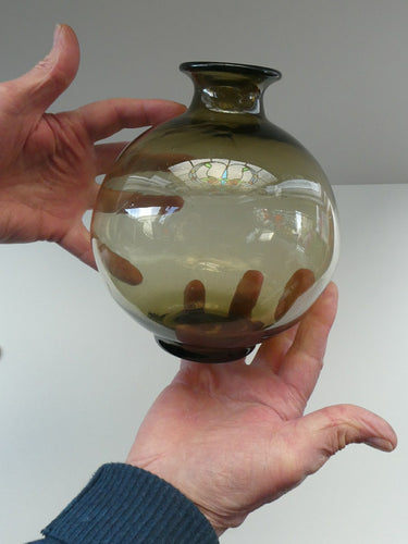 1960s NORWEGIAN Glass Vase with etched Plus Mark on the base. 7 inches