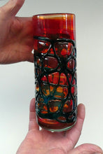 Load image into Gallery viewer, Unusual Vintage Red Glass MDINA Vase Decorated Externally with Applied Blue Trails
