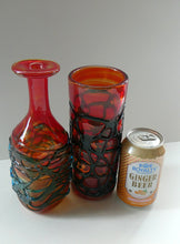 Load image into Gallery viewer, Unusual Vintage Red Glass MDINA Vase Decorated Externally with Applied Blue Trails
