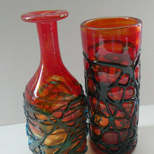 Load image into Gallery viewer, Unusual Vintage Red Glass MDINA Vase Decorated Externally with Applied Blue Trails
