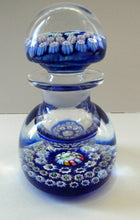 Load image into Gallery viewer, SCOTTISH GLASS. Vintage JOHN DEACONS Perfume Bottle Blue with Millefiori Canes. Thistle Canes
