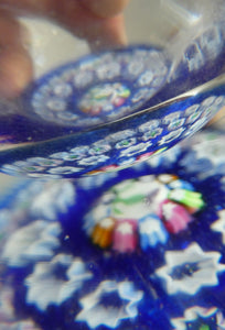 SCOTTISH GLASS. Vintage JOHN DEACONS Perfume Bottle Blue with Millefiori Canes. Thistle Canes